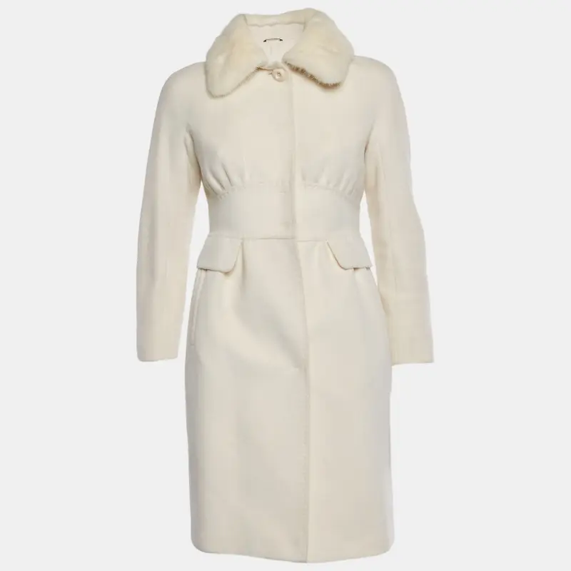 Max Mara Studio Ivory Mink Collar Felt Coat S