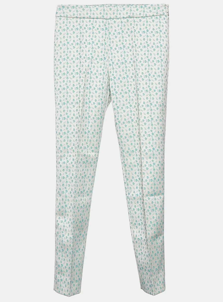 Max Mara Studio Green Floral Jacquard Tapered Leg Trousers S