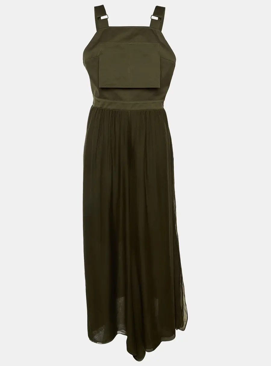 Max Mara Sfilata Olive Green Cotton & Silk Overlay Jumpsuit M