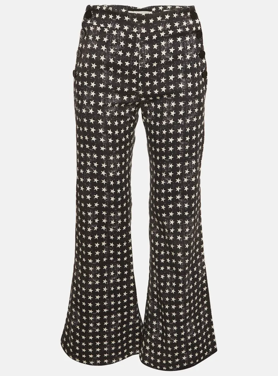Max Mara Sfilata Black Star Print Denim Wide Leg Pants S