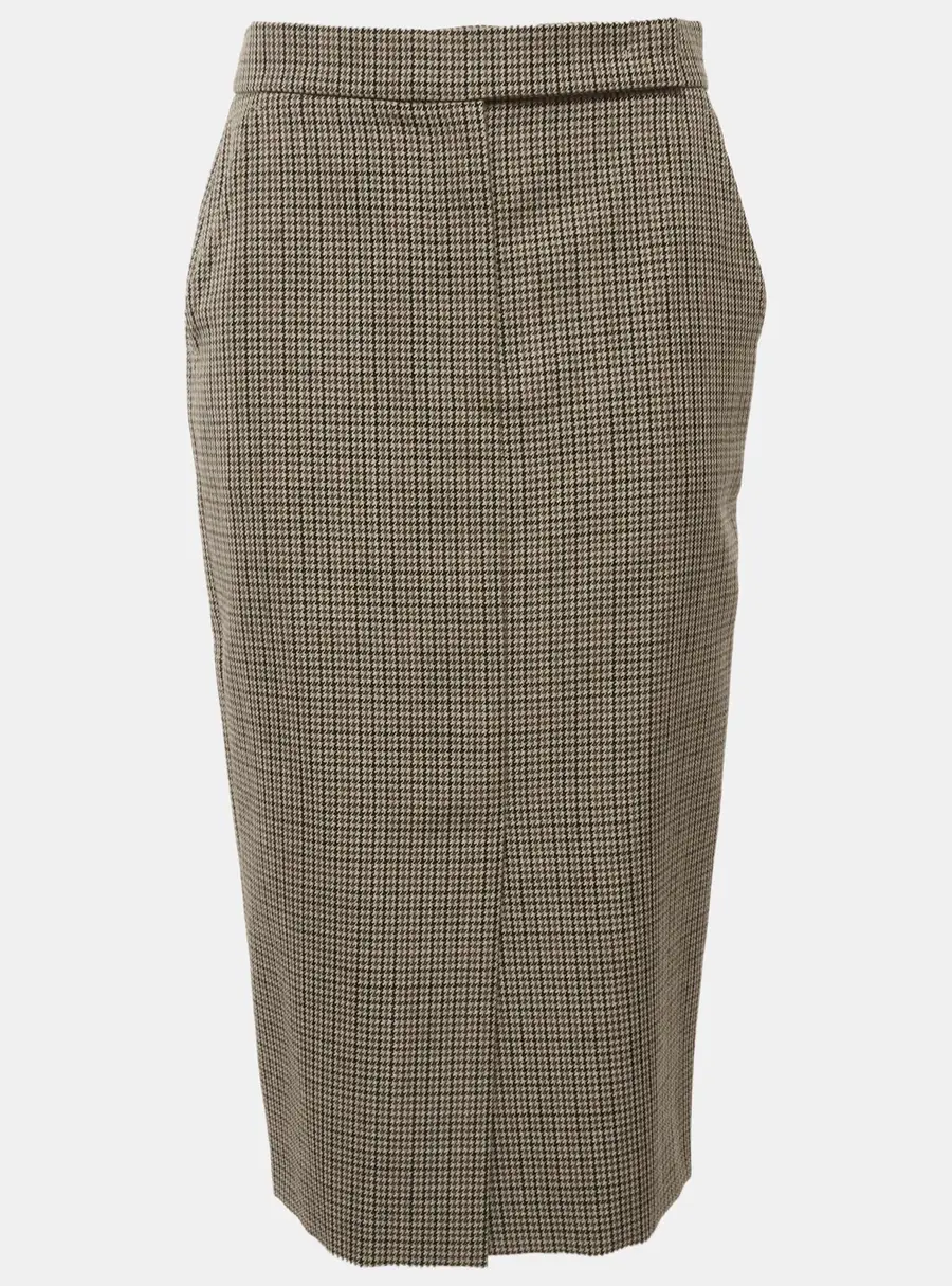 Max Mara Sfilata Beige Houndstooth Wool Midi Skirt S