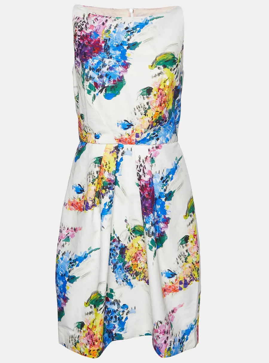Max Mara Shine White Printed Cotton Sleeveless Dress S