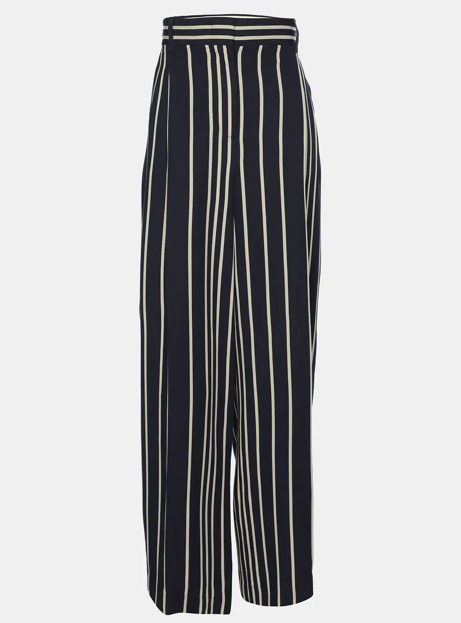Max Mara Navy Blue/White Striped Wide Leg Trousers S