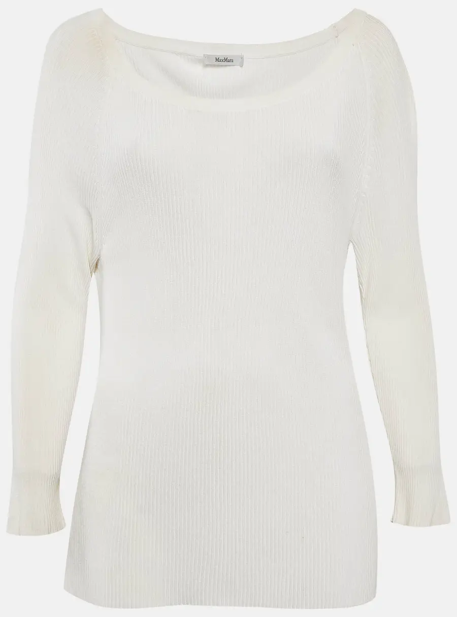 Max Mara White Rib Knit Boat Neck Top XXL