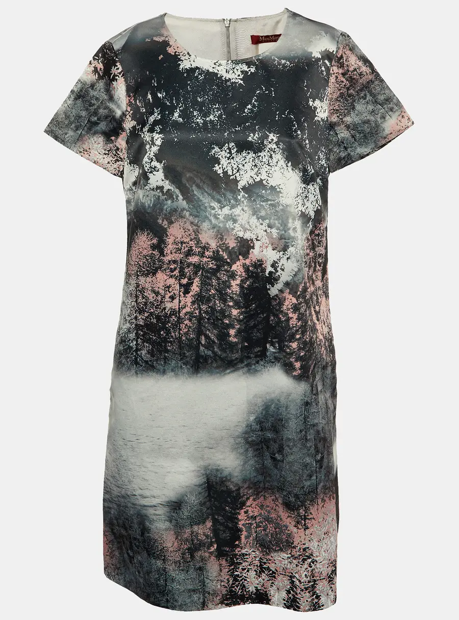 Max Mara Studio Grey Printed Satin Shift Dress M