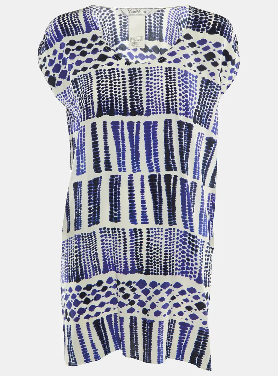 Max Mara Navy Blue & White Printed Silk Tunic S
