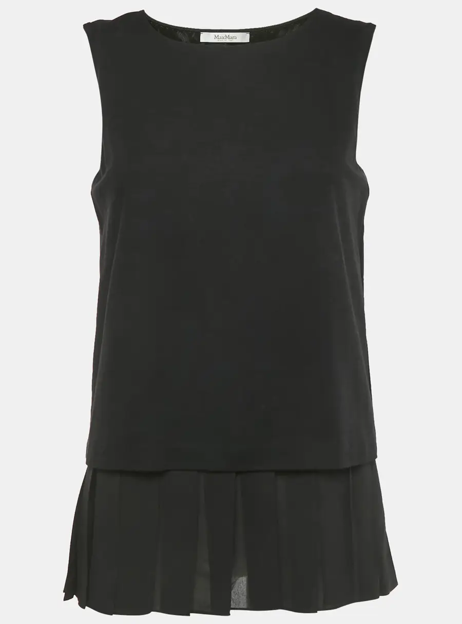 Max Mara Black Stretch Crepe and Pleated Chiffon Top S