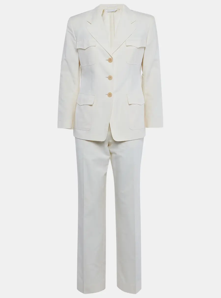 Max Mara Cream Cotton Blazer & Pants Suit S