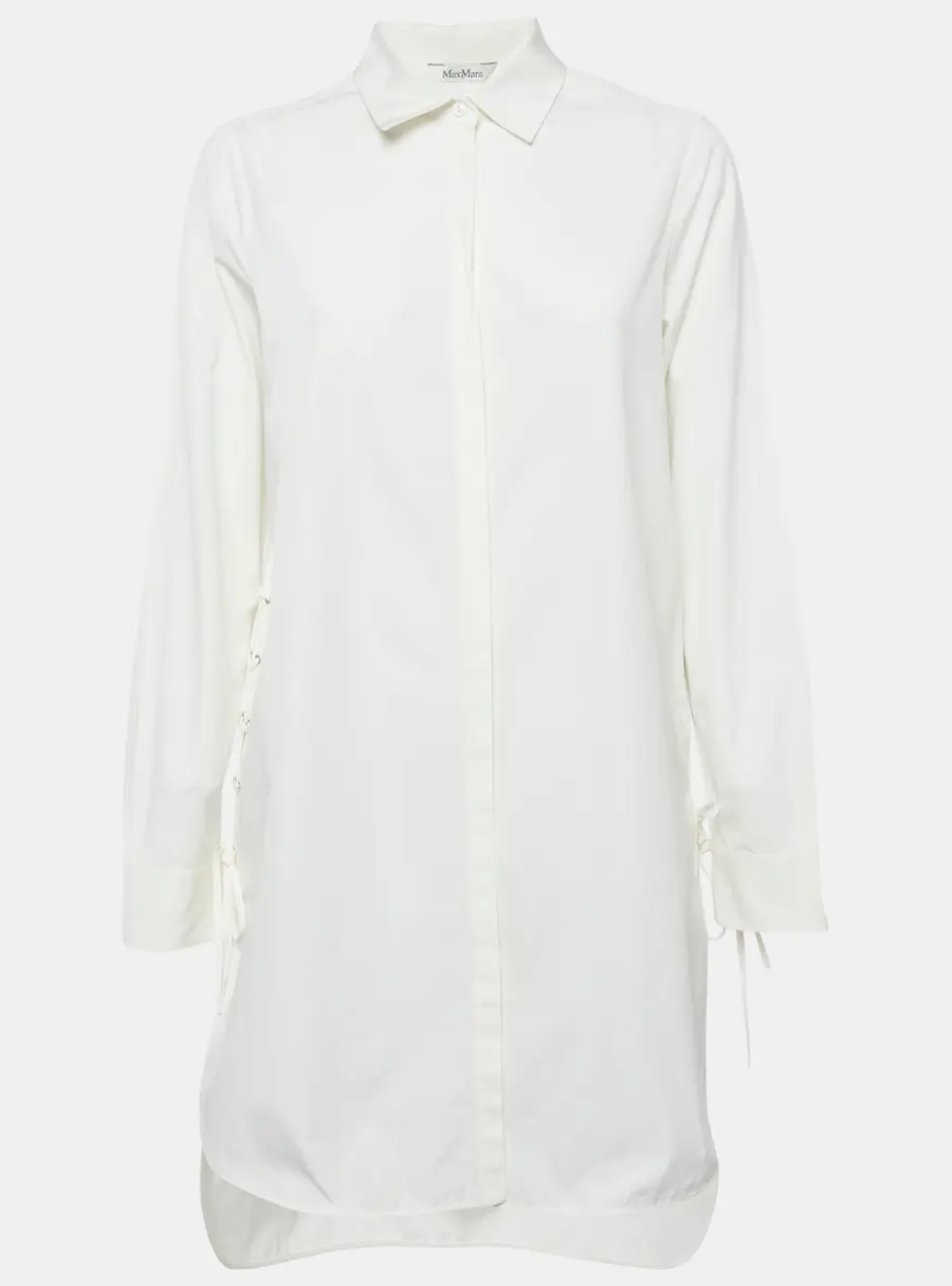 Max Mara White Cotton Lace-Up Shirt Dress S