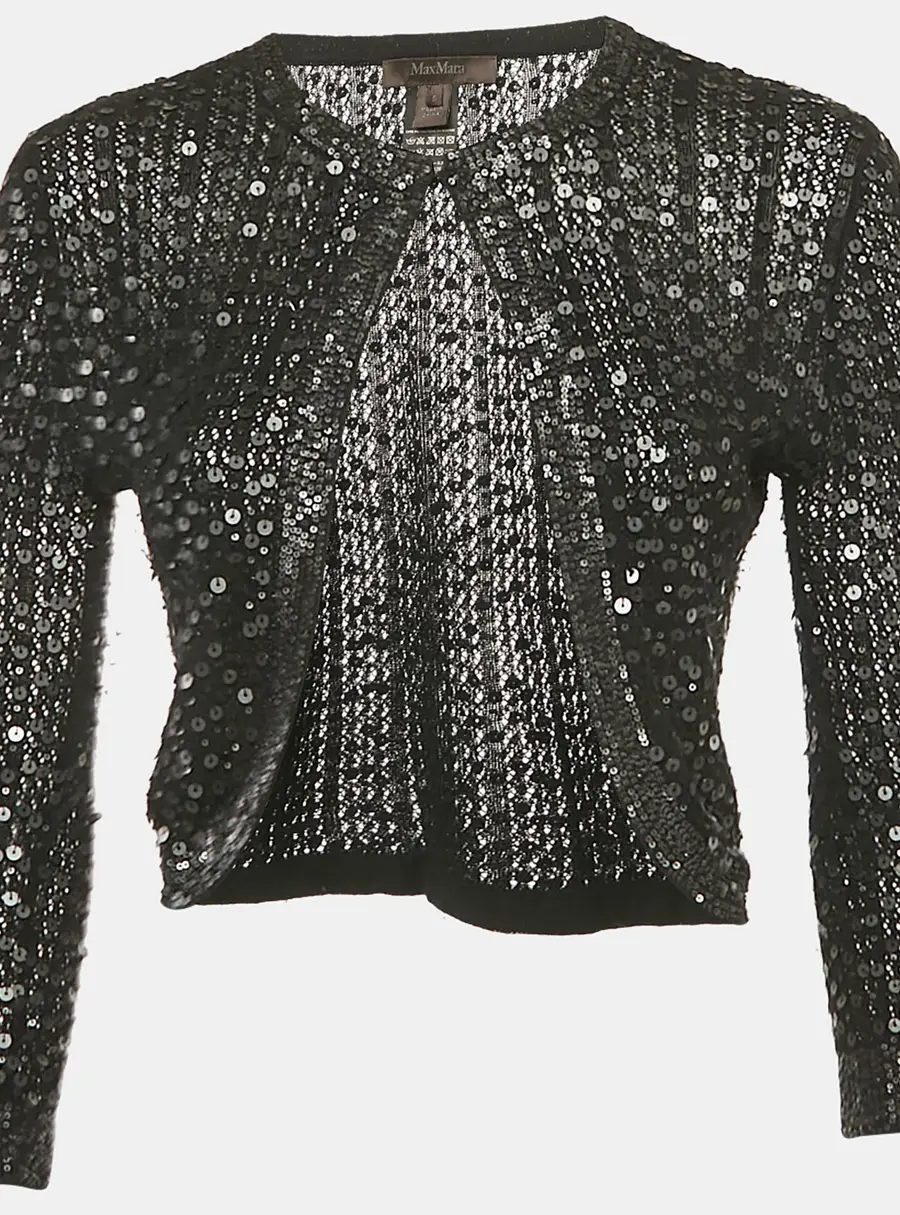 Max Mara Black Sequin Knit Cardigan S