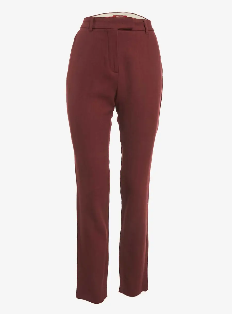 Max Mara Burgundy Wool Slim Fit Trousers S
