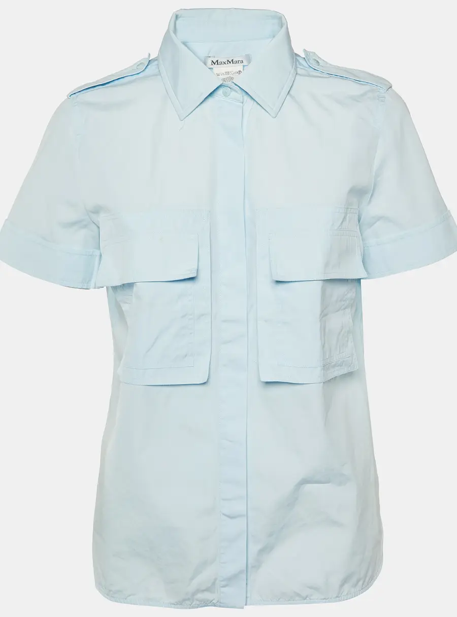 Max Mara Blue Cotton Short Sleeve Shirt M