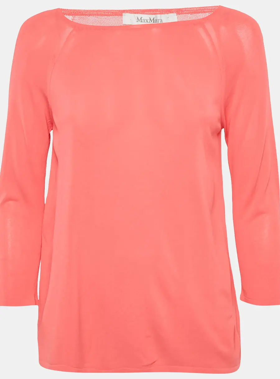 Max Mara Coral Pink Knit Quarter Sleeve Jumper M
