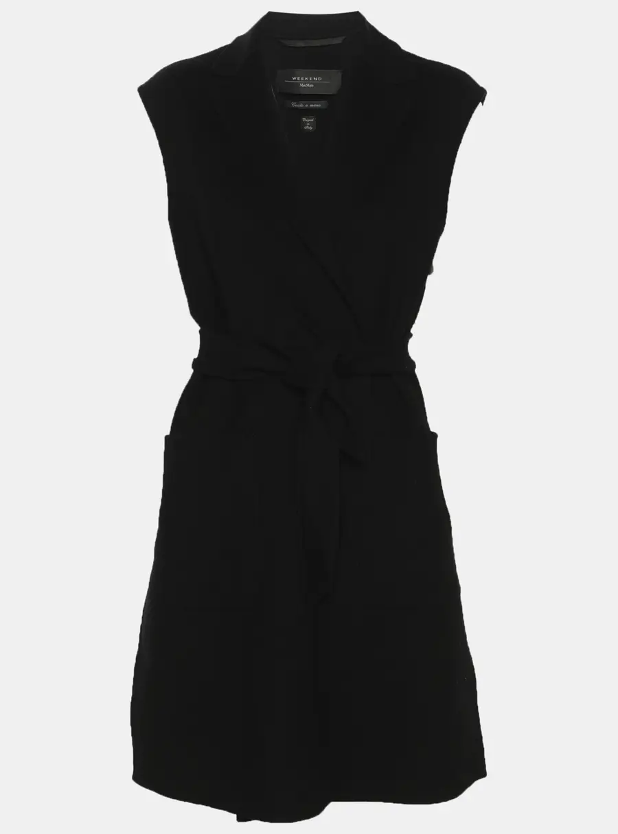 Max Mara Black Wool Blend Belted Coat S