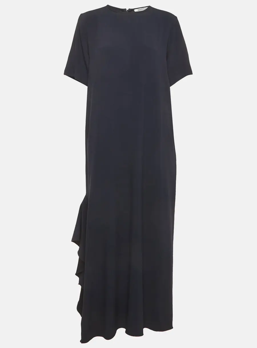 Max Mara Navy Blue Crepe Asymmetric Maxi Dress M