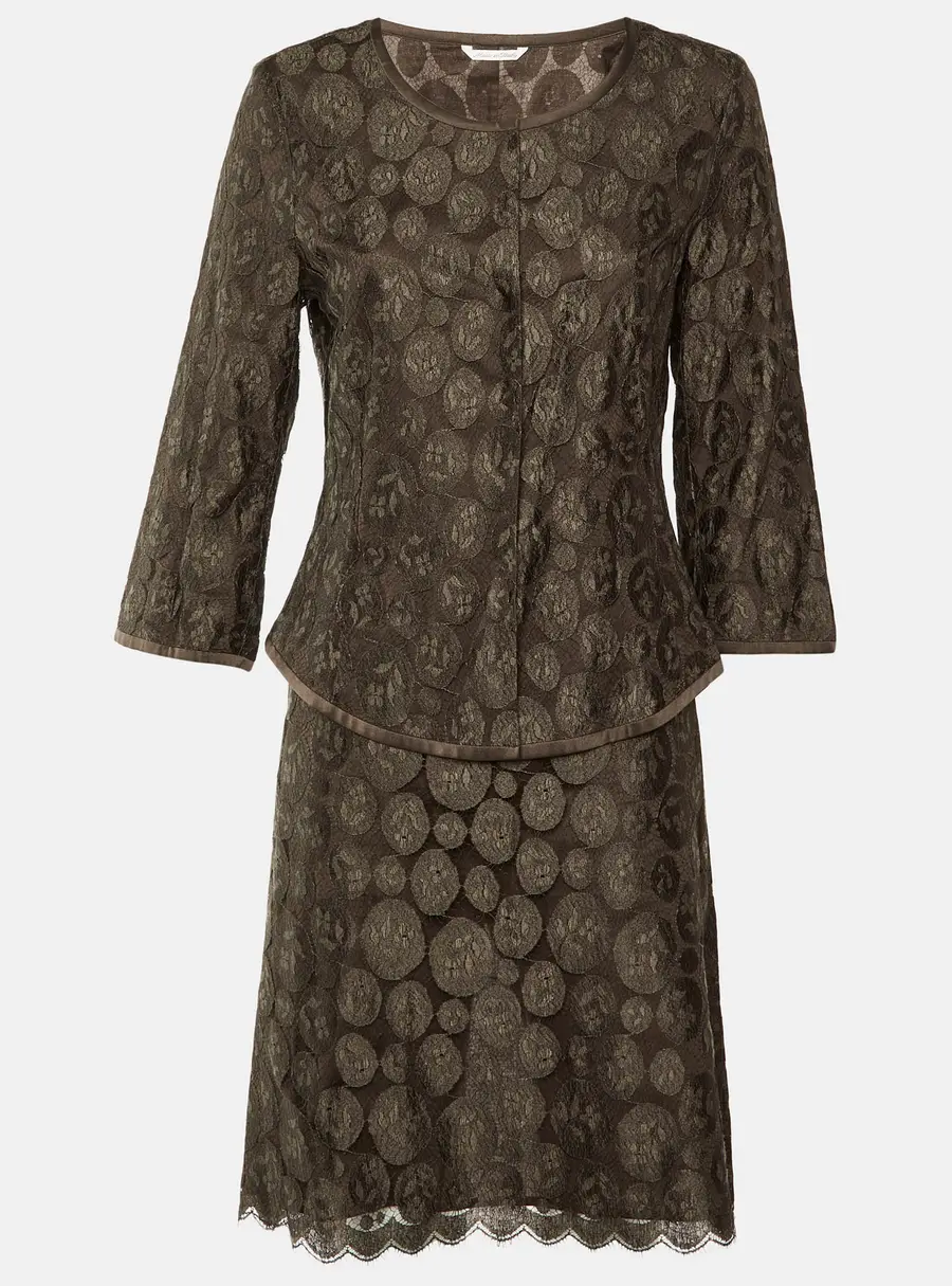 Max Mara Brown Lace Button Front Top & Skirt M