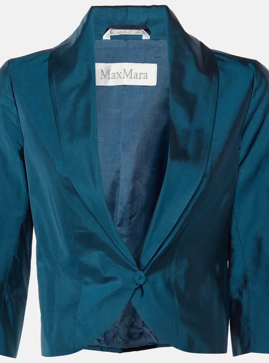 Max Mara Teal Blue Satin Button Front Blazer M