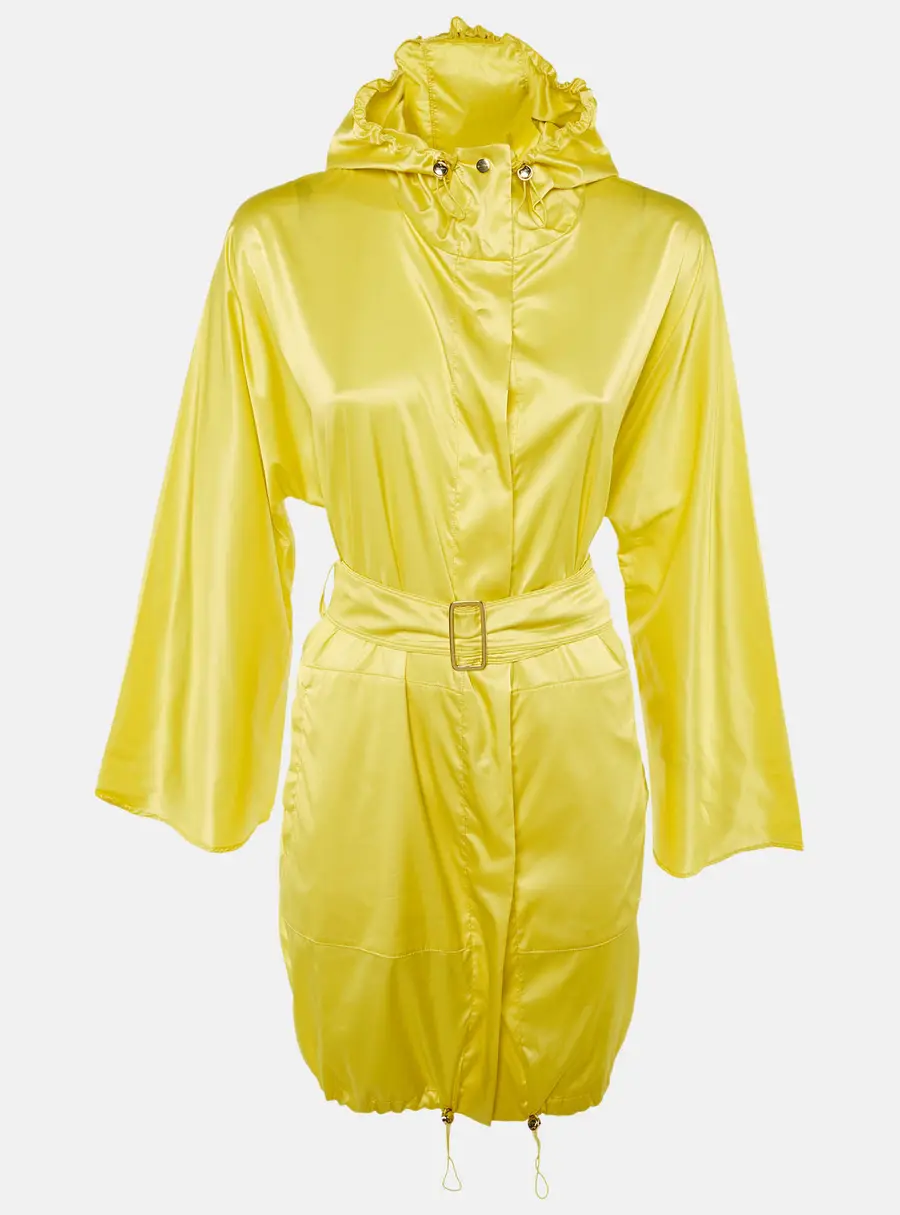 Max Mara City Yellow Stretch Satin Hooded Belted Coat S