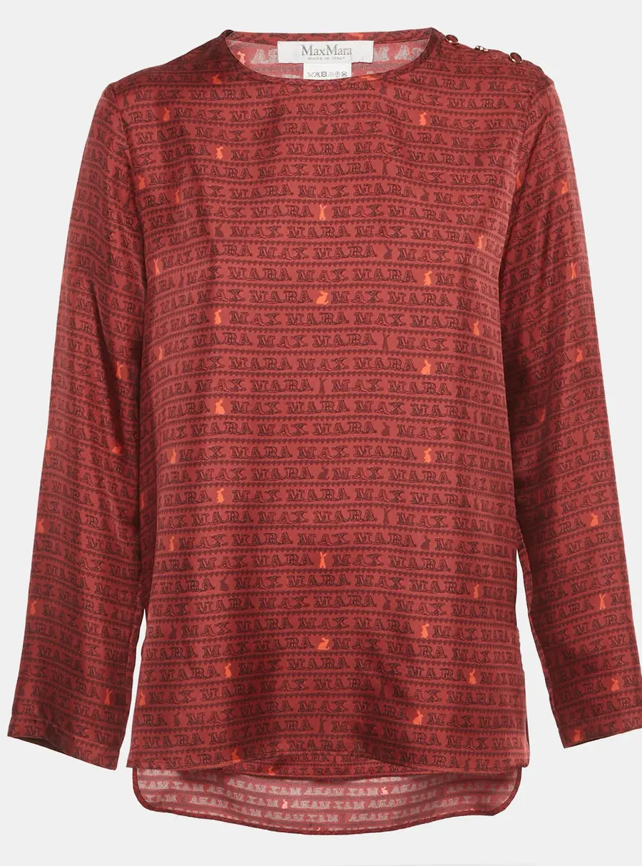 Max Mara Red Overall Print Silk Blouse M