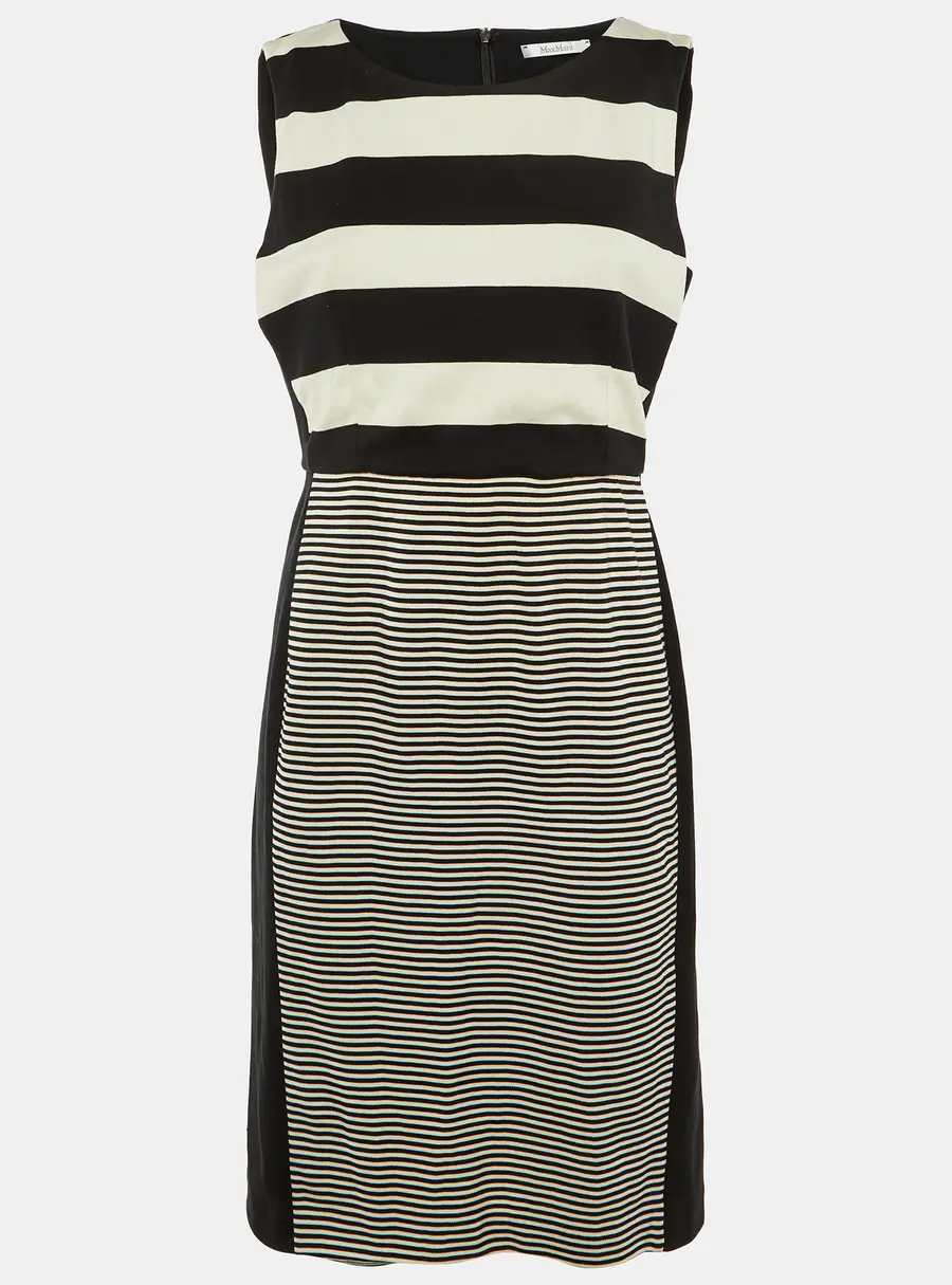 Max Mara Black /White Striped Cotton Knit Midi Dress M