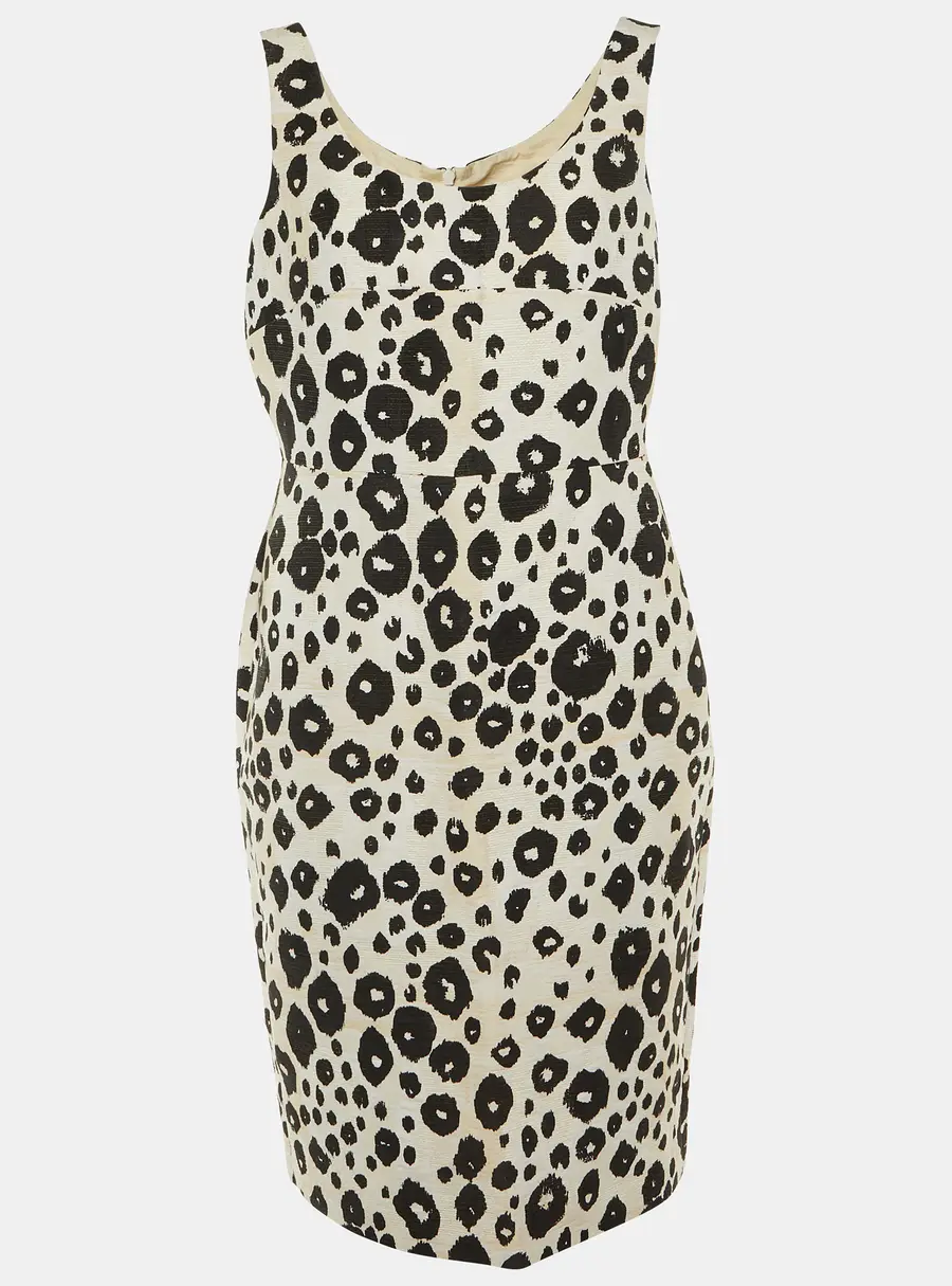 Max Mara Beige /Black Animal Print Cotton Blend Midi Dress XL