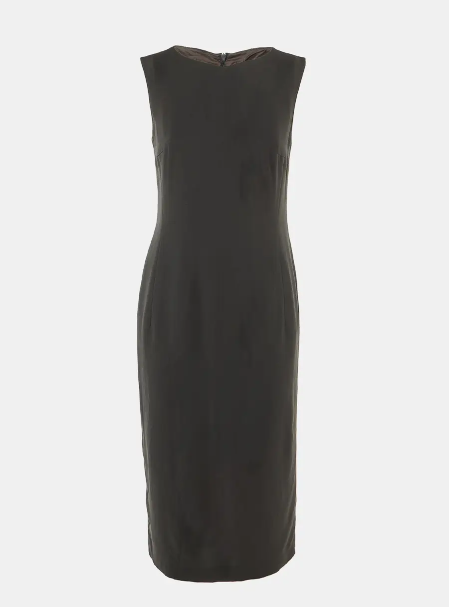 Max Mara Charcoal Grey Crepe Sleeveless Midi Dress M