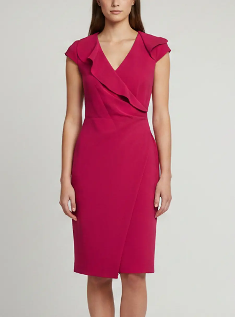 Max Mara Pink Wool Blend Ruffle Pencil Midi Dress S