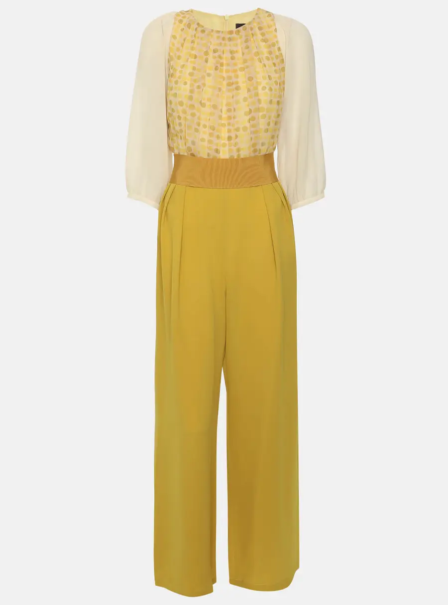 Max Mara Yellow Printed Silk Belted Jumpsuit S