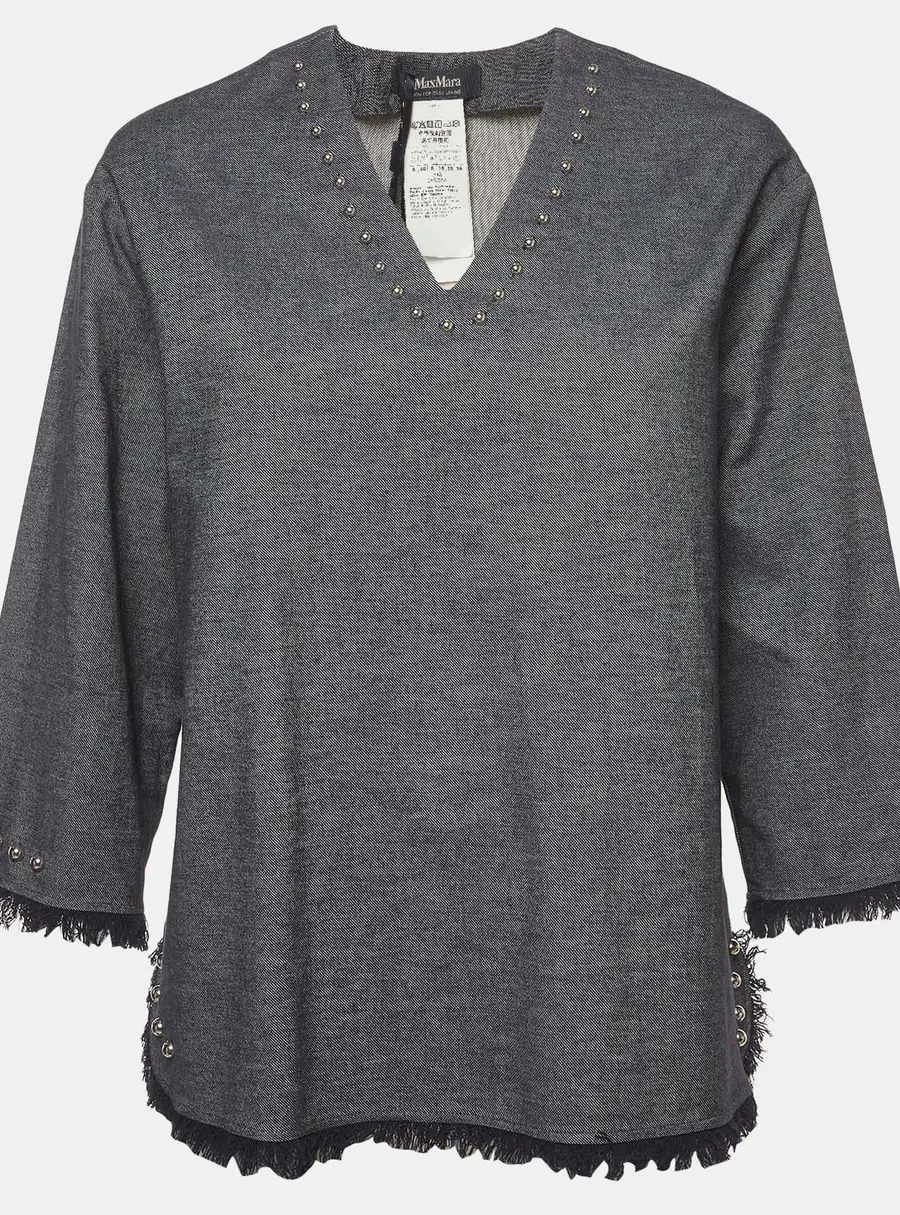 Max Mara Blue Denim Embellished Long Sleeve Top S