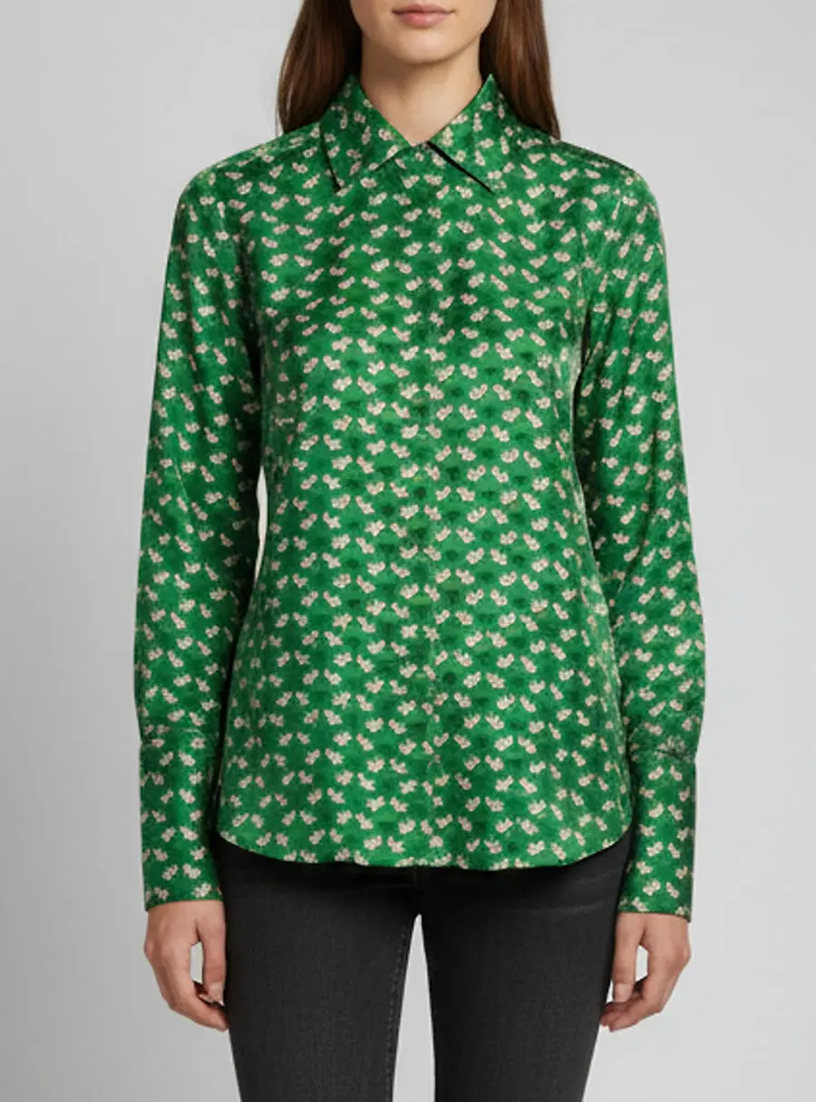 Max Mara Sfilata Green Printed Silk Button Front Shirt M