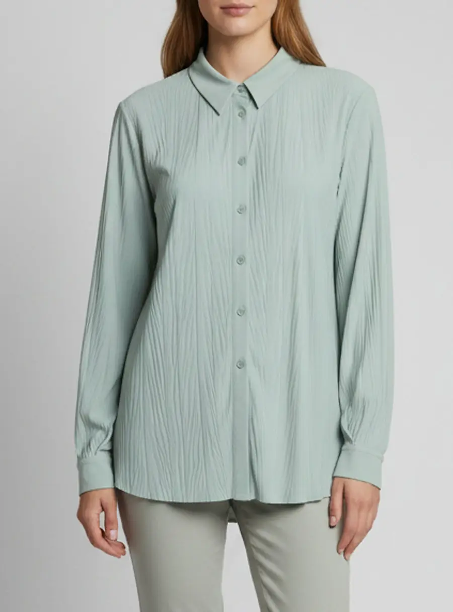 Max Mara Leisure Sage Green Plisse Jersey Loose Fit Shirt S