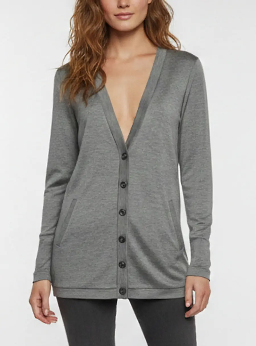 Max Mara Grey Silk Blend Long Sleeve Cardigan L