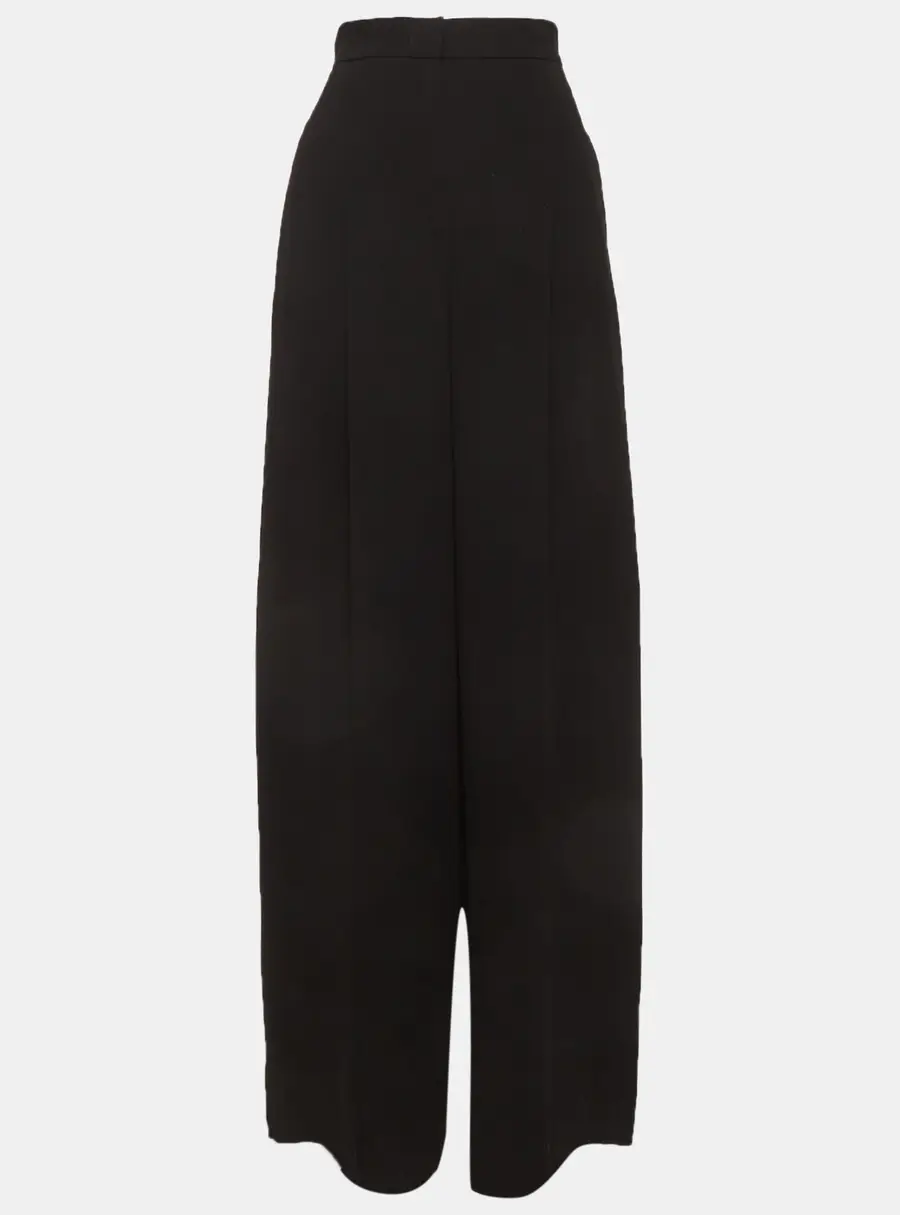 Max Mara Black Crepe Pleated Wide-Leg Pants S
