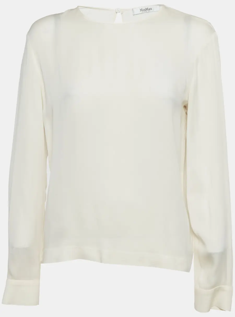 Max Mara Cream Jersey and Silk Long Sleeve Top M