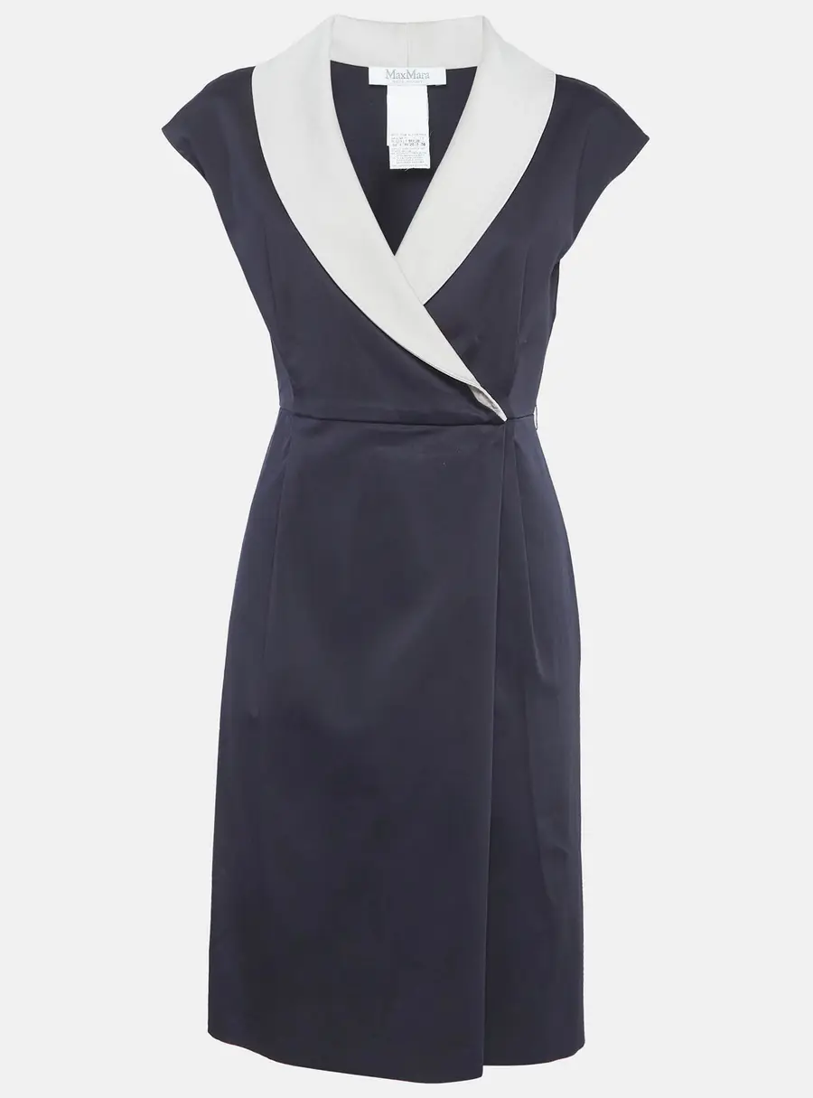 Max Mara Navy Blue Cotton Midi Dress S