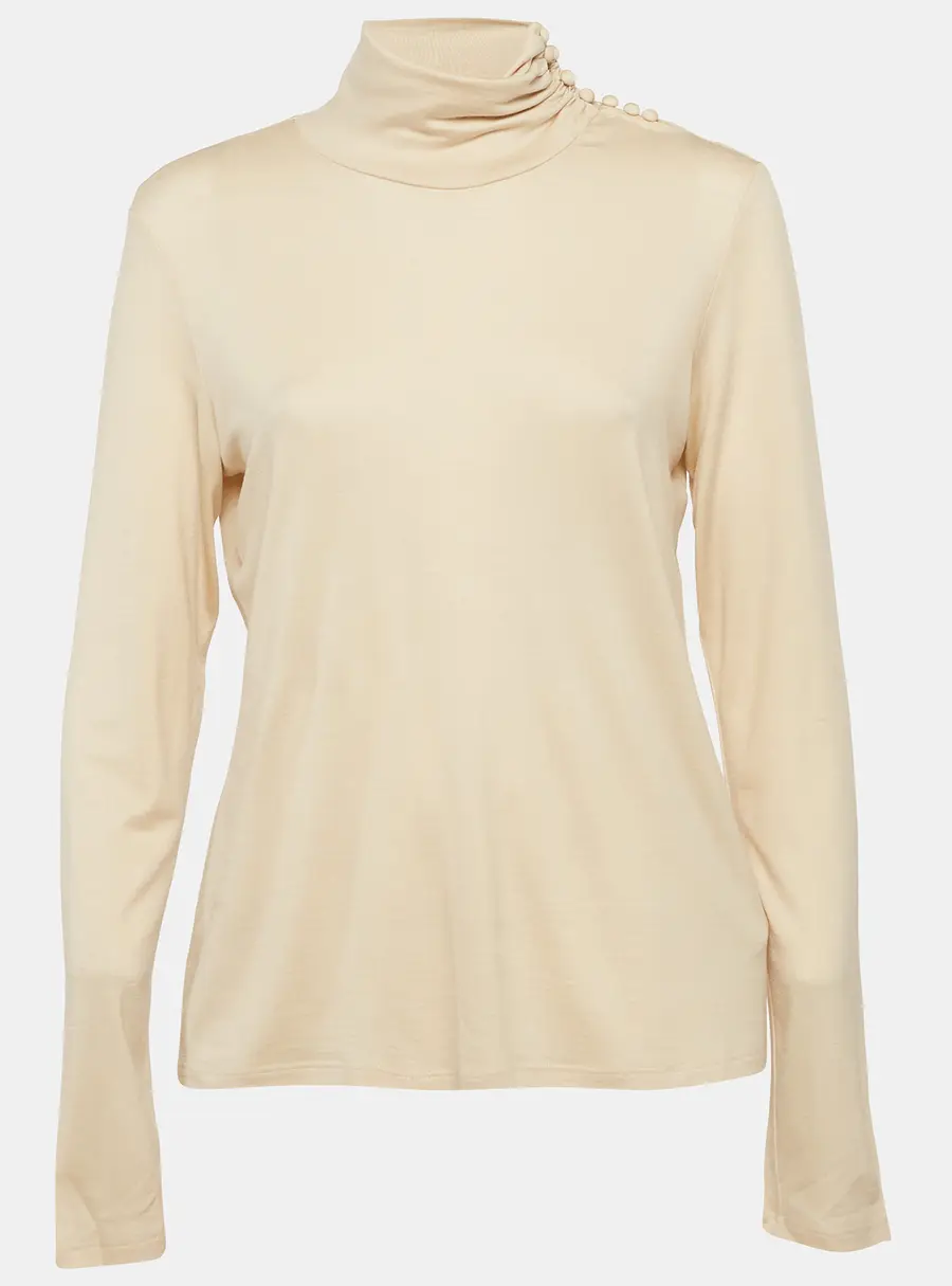 Max Mara Beige Jersey Turtleneck Top XL
