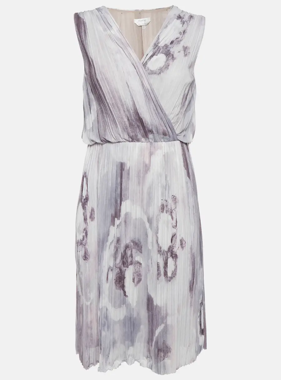 Max Mara Grey Printed Plisse Midi Dress M