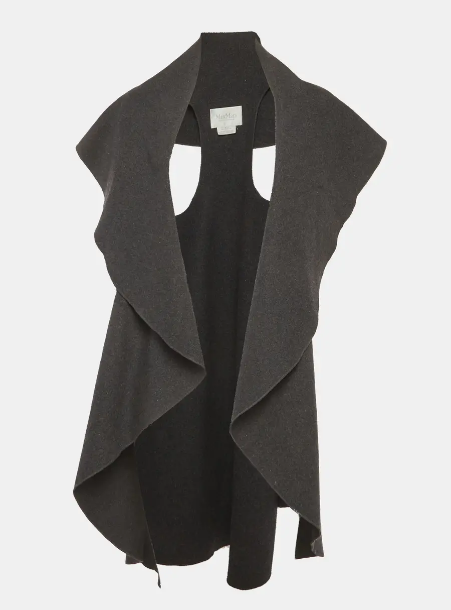 Max Mara Grey Wool Felt Open Front Cardigan One Size