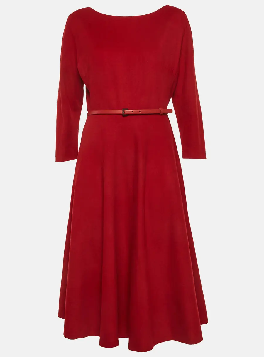Max Mara Red Camel Wool Flared Midi Dress L