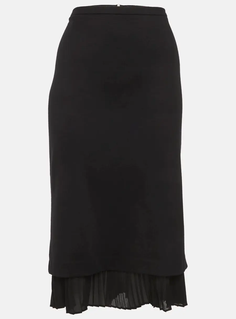 Max Mara Black Plisse Trim Jersey Pencil Skirt L