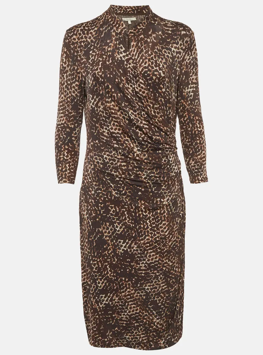 Max Mara Brown Animal Print Jersey Draped Mini Dress M