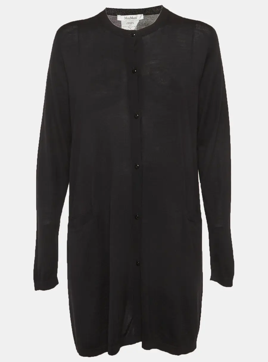 Max Mara Black Wool Knitted Long Cardigan XL