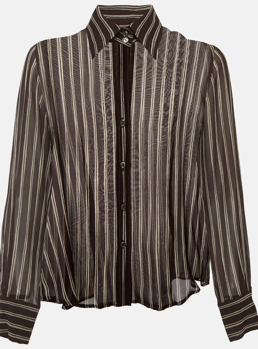 Max Mara Brown Striped Silk Sheer Shirt S