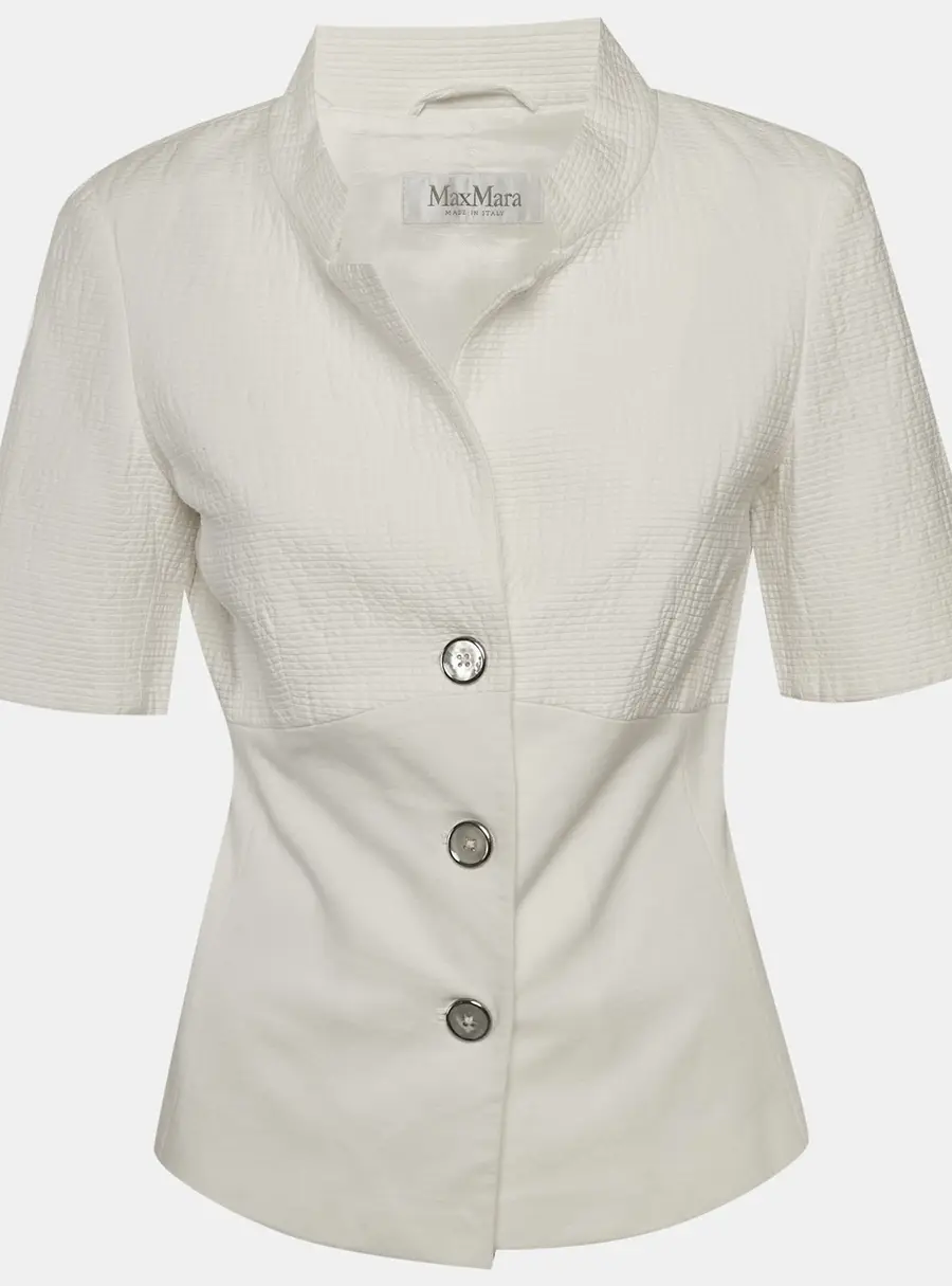 Max Mara Off White Cotton Knit Short Sleeve Jacket M