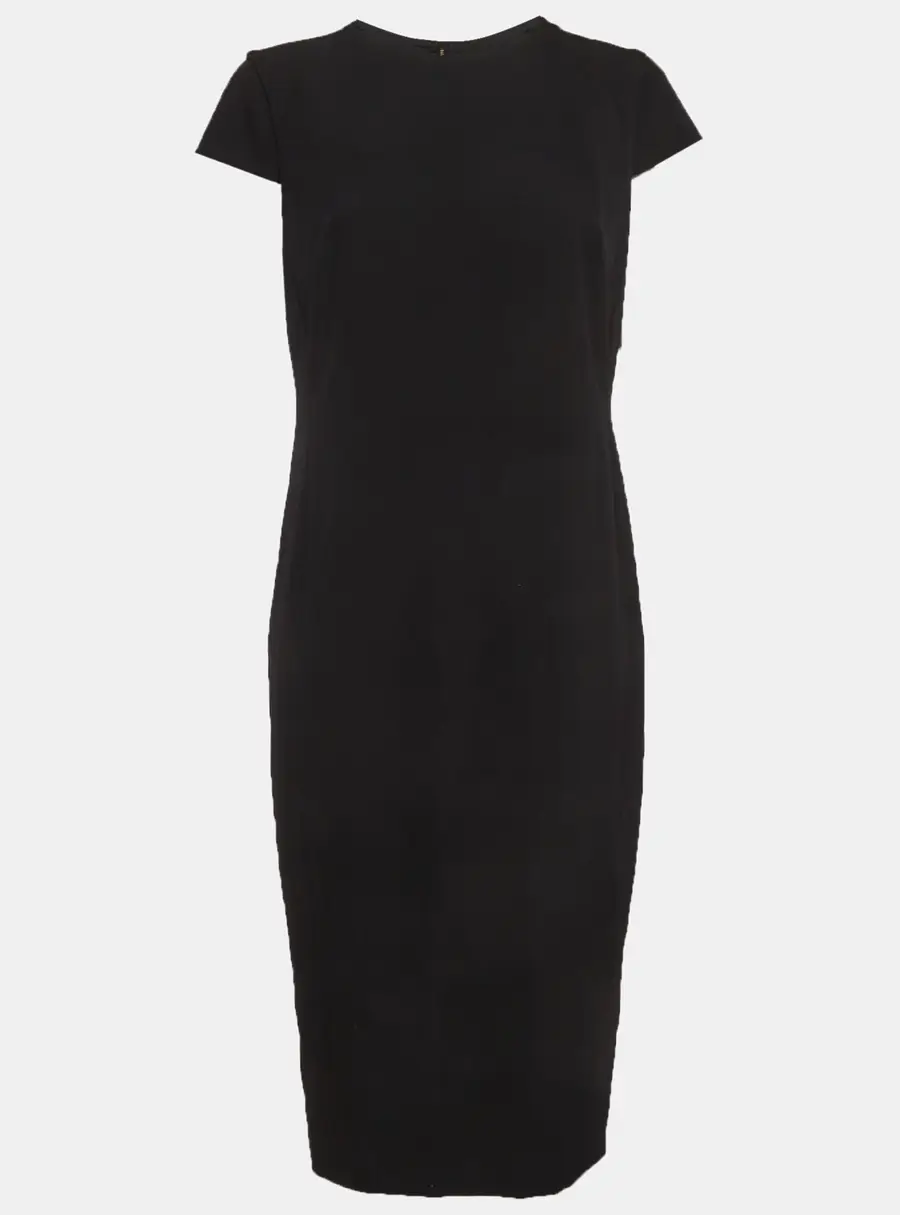 Max Mara Black Wool and Satin Trim Shift Midi Dress L