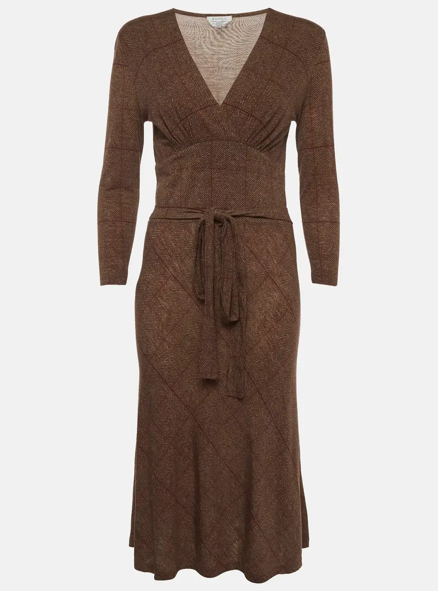 Max Mara Brown Herringbone Print Wool Blend Knit Dress M