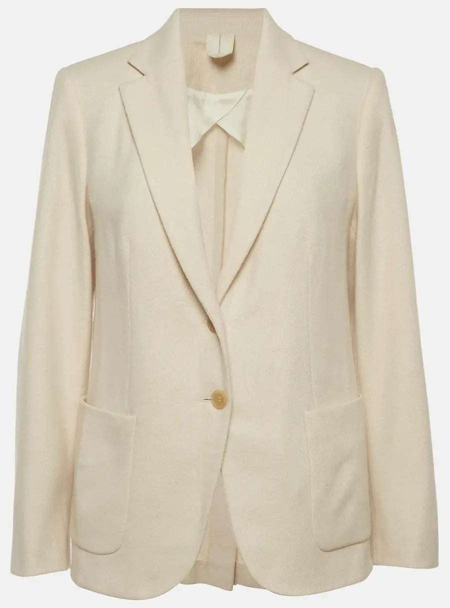 Max Mara Cream Wool Blend Regular Fit Blazer L
