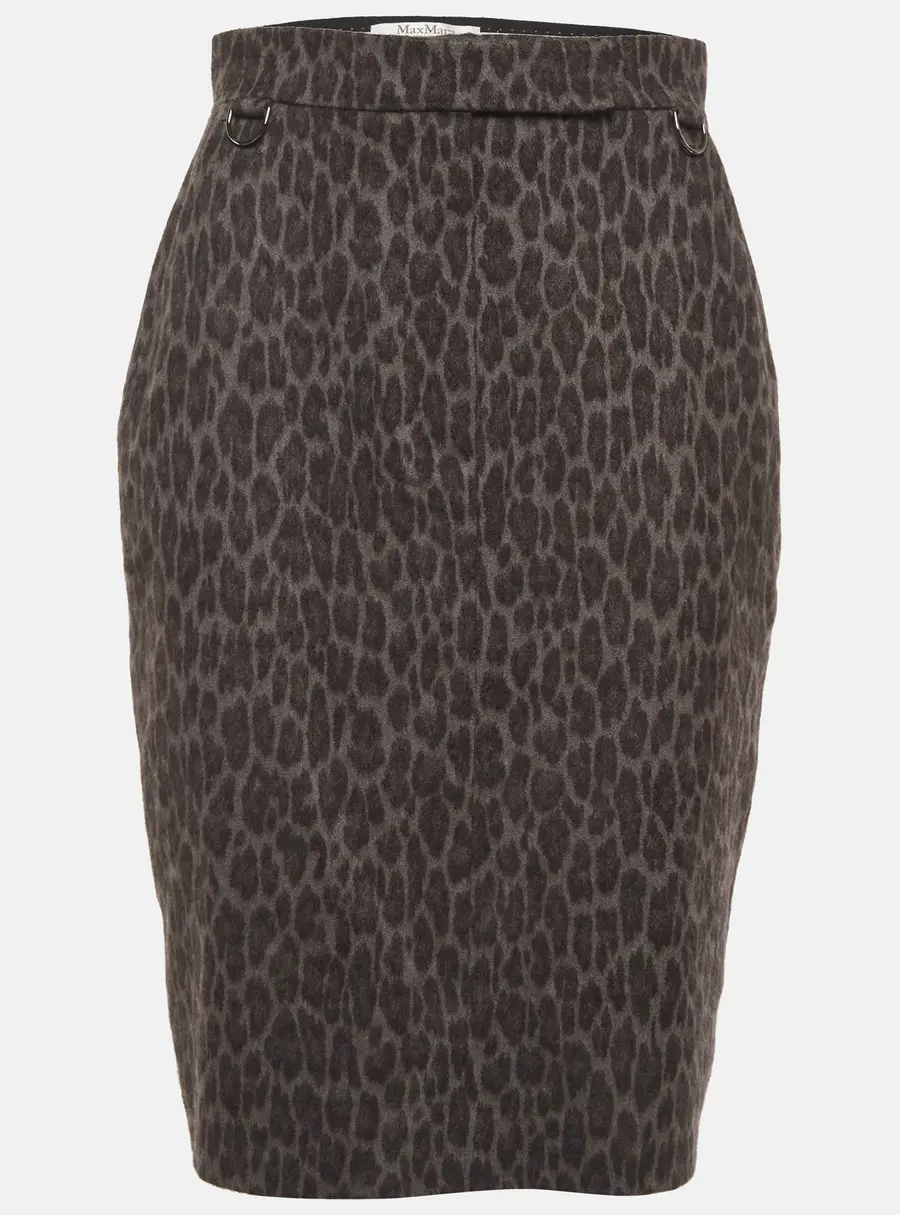 Max Mara Grey/Black Leopard Print Wool Blend Pencil Skirt M
