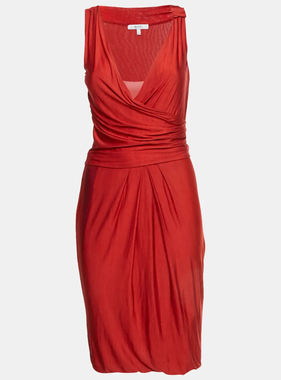 Max Mara Red Jersey Knit Crossover Mini Dress S