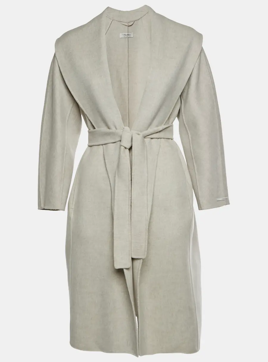 S Max Mara White Wool Shawl Collar Belted Messi Coat XS